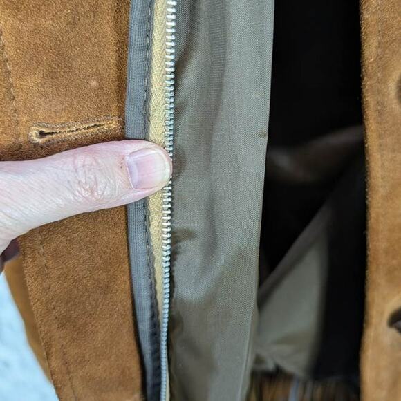 Vtg Suede Leather Jacket Womens Medium Tan Fringe Button Nylon Lining Western - Picture 9 of 15